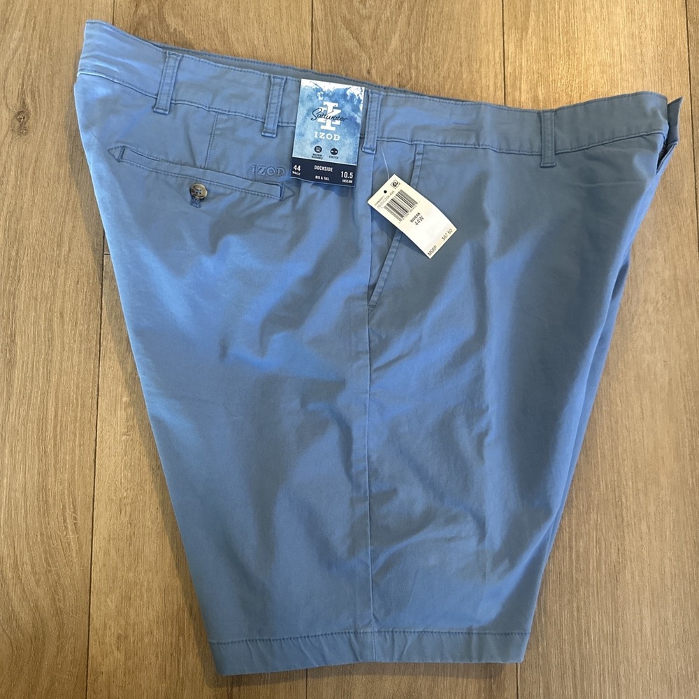 Izod Saltwater Men's Stretch Chino Shorts Big & Tall Blue 44Wx 10.5" Dockside